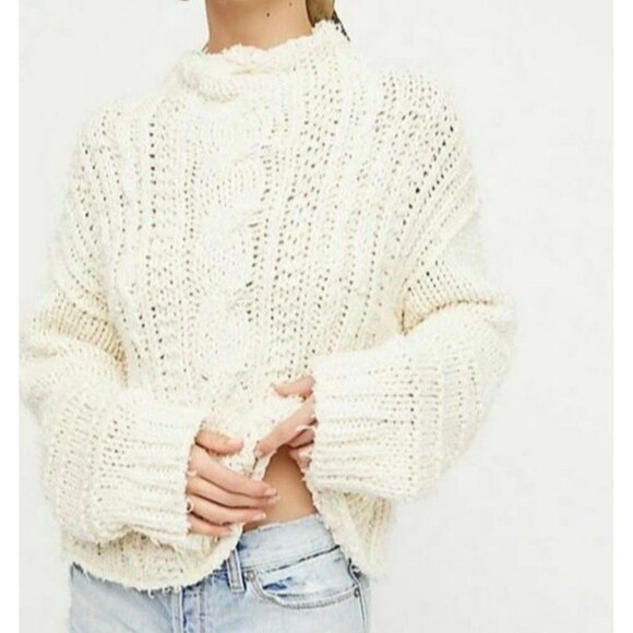 Free People Sweaters - Free People distressed chunky comfy cream Cable Favorite Sweater size medium